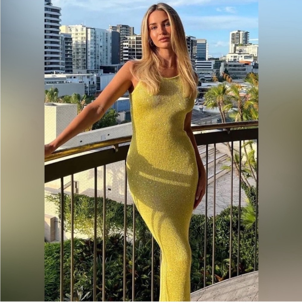 Asta Resort Natalia Dress Maxi Dress in Chartreuse Sequin